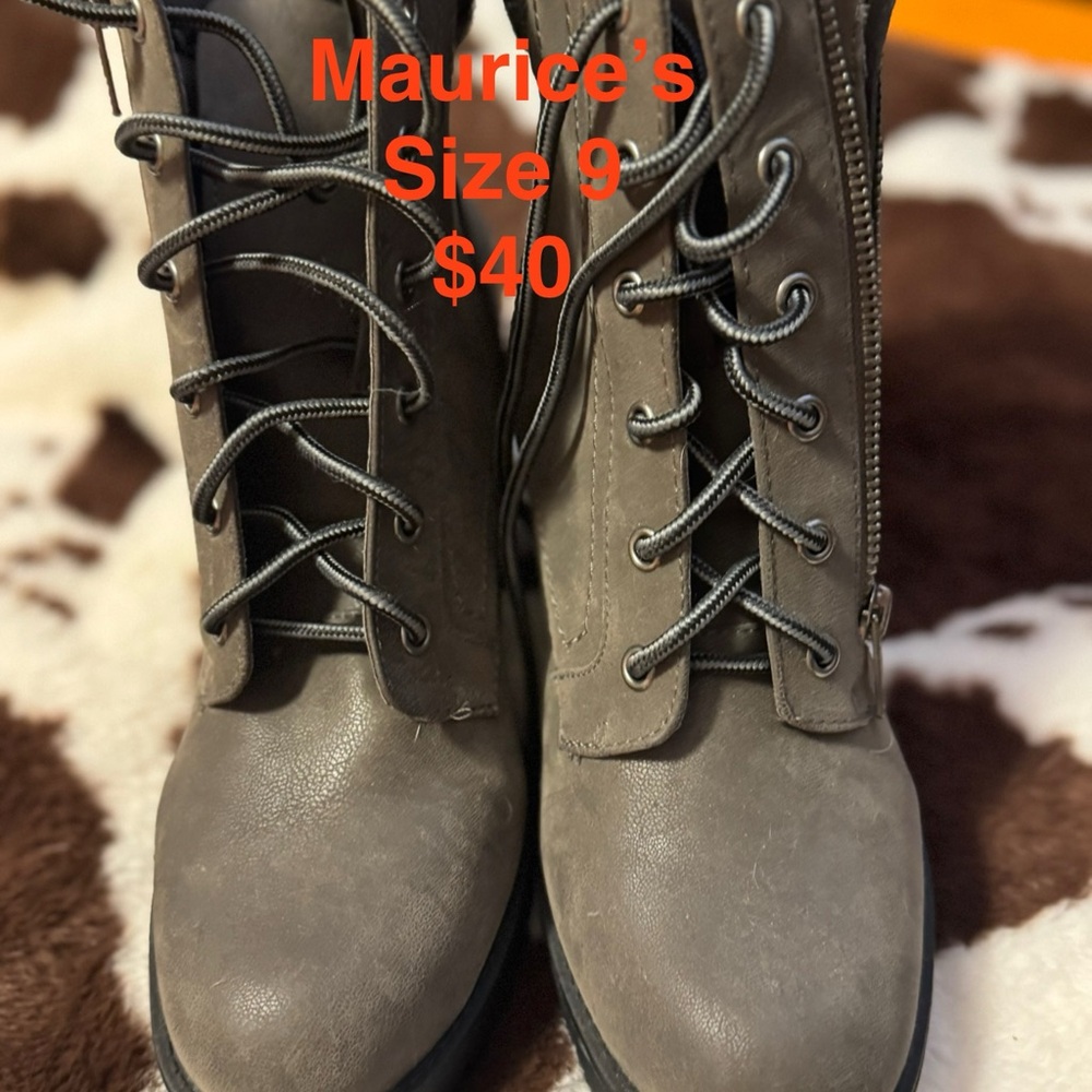 Maurices Gray Combat Moto Boots Lace-Up Style